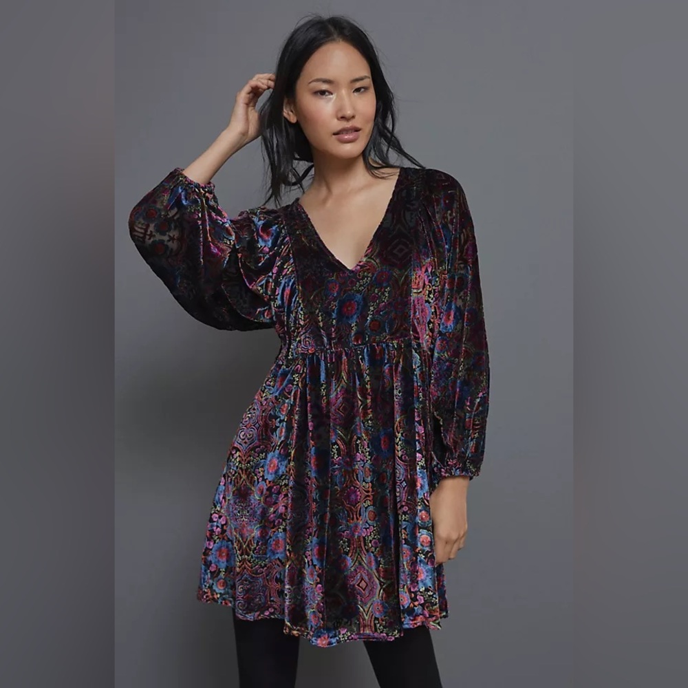 NWT Anthropologie Mona Burnout Velvet Mini Dress